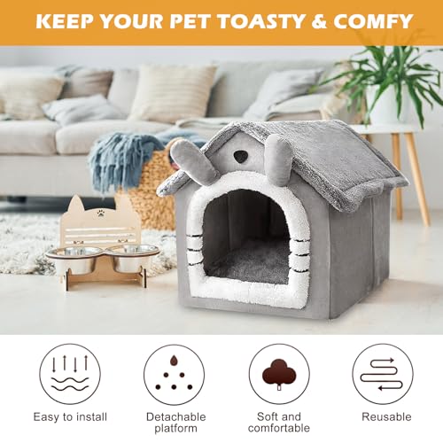 Katzenhaus Indoor, Katzenbetten mit Waschbarem Plüschkissen 38×35×40cm, Katzenhöhle für Draußen, Hundehütte Hundehöhle, Katzenhaus Höhle, Katzenbett Große für Kleine und Mittlere Katzen Hunde