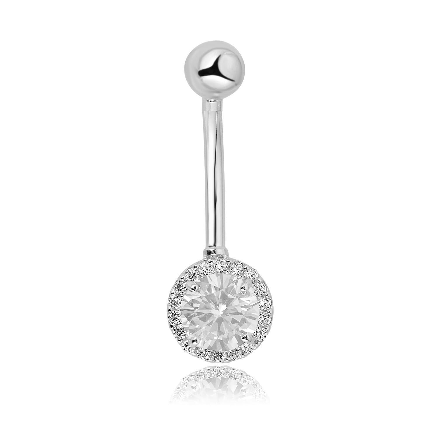 AVORA 10K Gold Simulated Diamond CZ Frame Belly Button Ring Body Jewelry (14 Gauge)