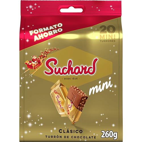 Suchard Mini Turrones de Chocolate con Arroz Inflado, Bolsa de 20 Mini Turrones, Sabor Navideño para Compartir y Disfrutar - 260 g