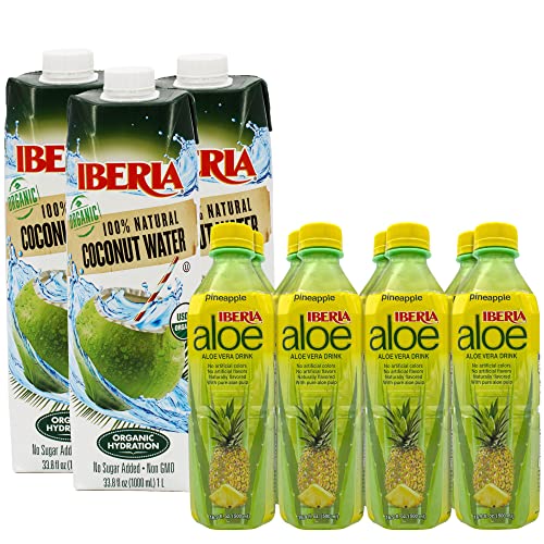 Iberia 100% Pure Organic Coconut Water, 1 Liter, 33.8 Fl Oz (Pack Of 3) + Iberia Aloe Vera Juice Drink With Pure Aloe Pulp, Pineapple, 16.9 Fl. Oz. (Pack Of 8) #TOP19