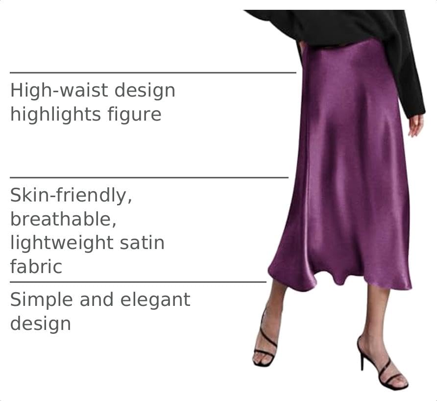 Image of Zeagoo Skirts for Women High Waist Skirt Elegant Midi Skirt Satin