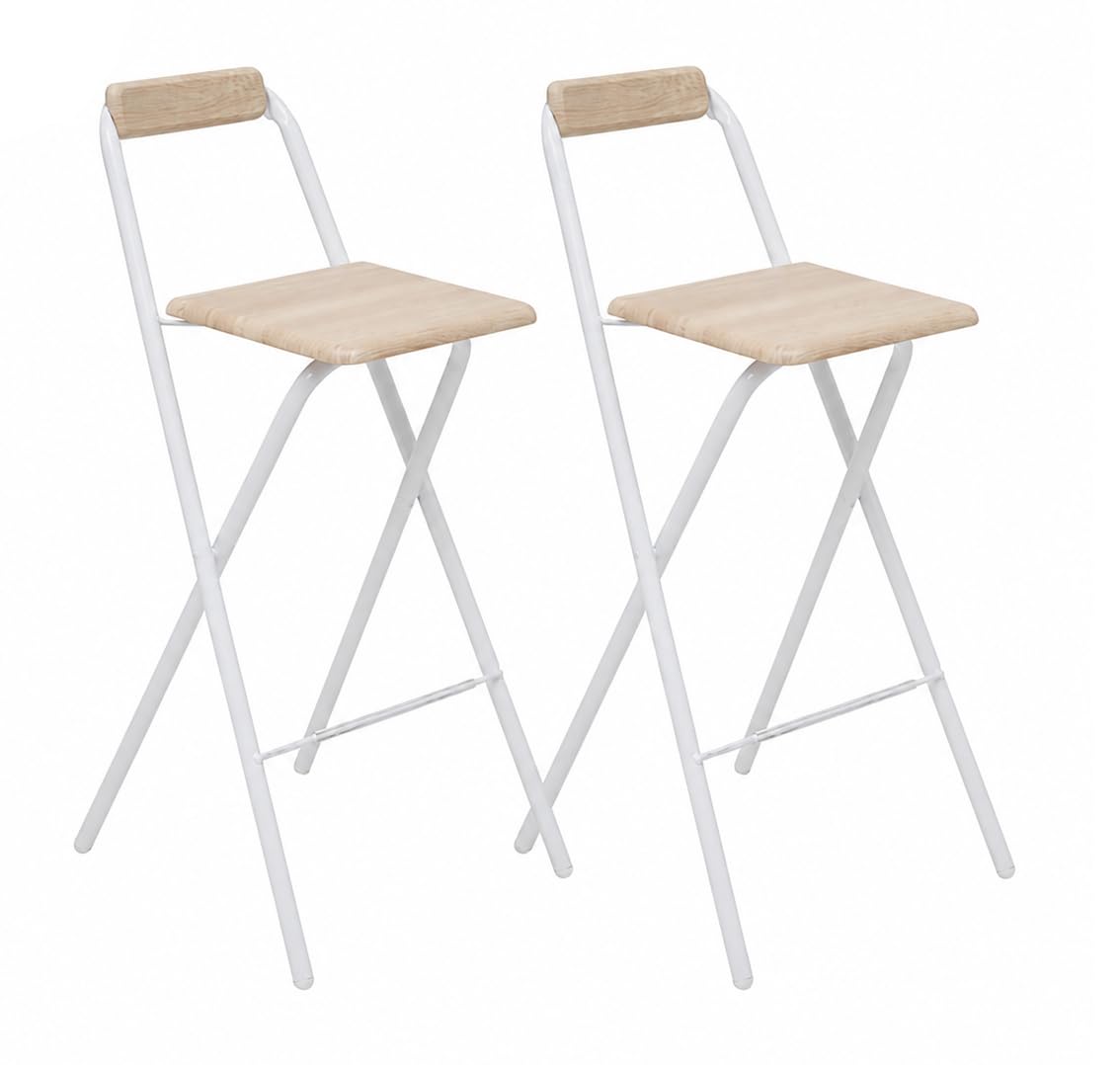 Chaise de bar pliable en métal blanc et chêne Deconation lot de 2