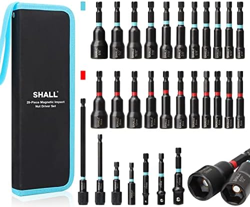 SHALL 29PCS Magnetic Nut Driver Set. Impact Drill Driver Bit 1/4 Hex Shank. SAE & Metric Cr-V St...