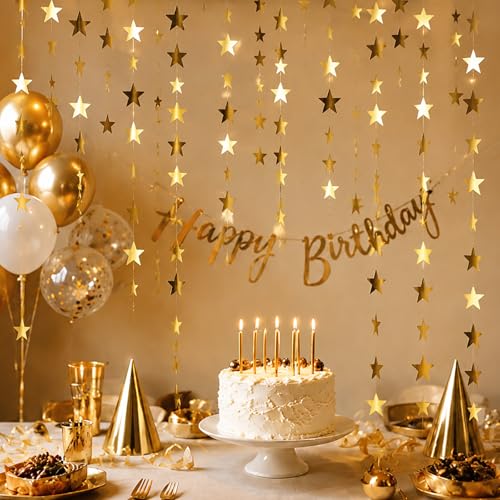 Image of Patelai Glitter Star Garland Banner 2026 Party Decoration Double Side Star Hanging String Streamer Paper Twinkle for Graduation Wedding Birthday(Gold,78 Feet)
