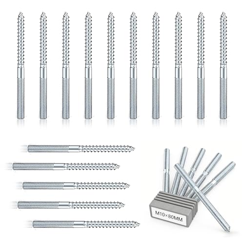 eupdd 20 Stück Stockschrauben M10 x 80 mm: Torx Stockschrauben Schraubstifte aus verzinktem Stahl Doppelgewindeschrauben für Rohrschellen Möbelmontage Holzgelenke und Möbelbeine