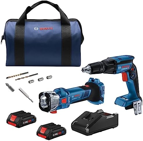 BOSCH GXL18V-291B25 18V 2-Tool Combo Kit with Brushless Screwgun. Brushless Cut-Out Tool and (2) ...