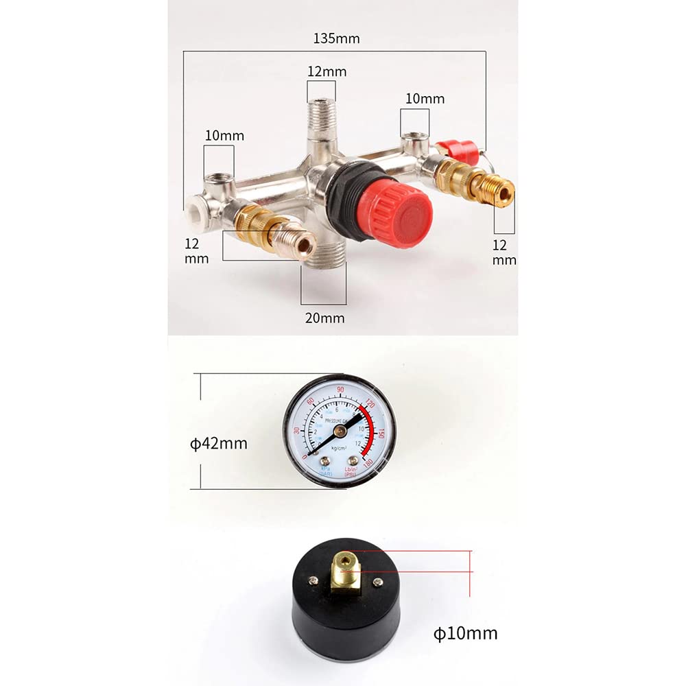Regulator ciśnienia wody, Przełącznik ciśnieniowy zawór sterujący regulowane złącze 20Mm 90-120PSI wyłącznik ciśnieniowy regulator kolektora manometr do sprężarki powietrza