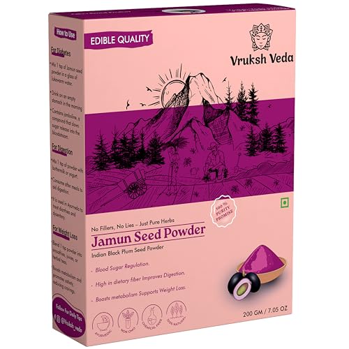 VrukshVeda Jamun Seed Powder for Diabetes | Ayurvedic Support for Blood Sugar, Digestion & Immunity | Natural & Pure Superfood (200 gm)