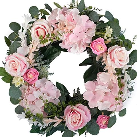 Bibelot Artificial Pink Rose Wreath 20 inches Cover