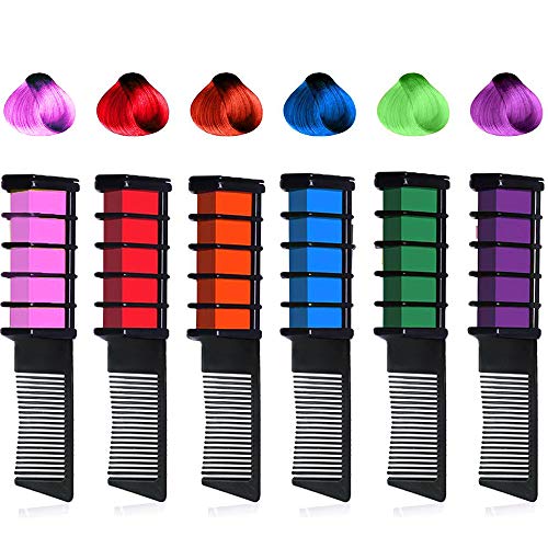 kalolary 6 Color Temporary Hair Color Chalk Comb Set, Washable Hair Chalk for Girls Kids Gifts on Birthday Party Cosplay DIY Children's Day for Age 4 5 6 7 8 9 10+