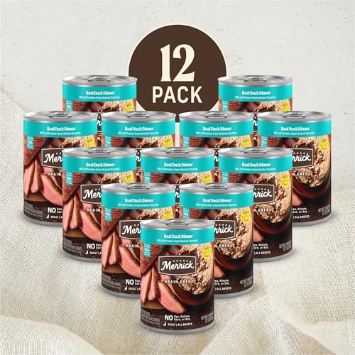 Image of Merrick Grain Free Canned Dog Food, Real Duck Dinner Recipe With Added Vitamins and Minerals, 12.7 oz. Can