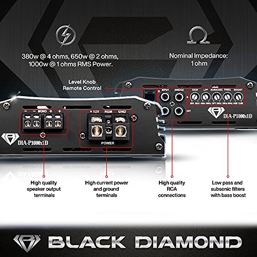 Image of Black Diamond DIA-P1000X1D Car Audio Amplifier Class D 1-Channel Monoblock Amp 1000 Watts RMS, Remote Level Control Included (Renewed)