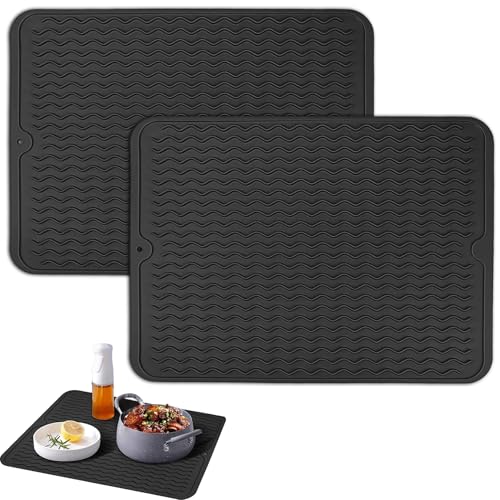 zrfgbxim 2 Pcs Tapis de Séchage Vaisselle en Silicone, 40x30 cm Tapis Egouttoir Vaisselle, Tapis égouttoir Vaisselle Antidérapant, Tapis de Drainage de...