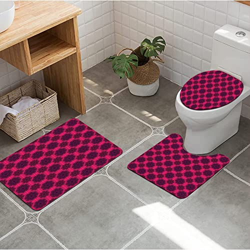 3 teiliges Badematten Set rutschfest U-FöRmige Duschvorleger,Florales, barockes Gothic Rose Flower Circle Mandala mit… – Bild 5