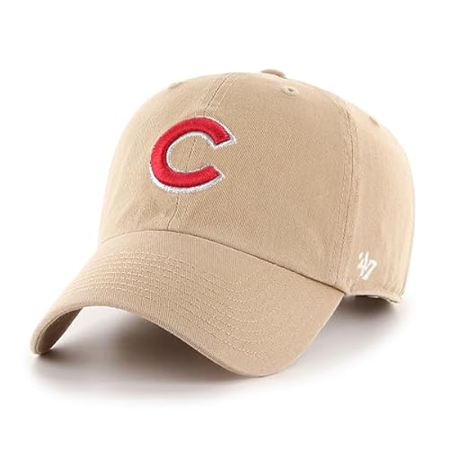 47 Chicago Cubs Khaki Logo Primary Logo Clean Up Adjustable Strap Hat Cap, Adult One Size Fits All