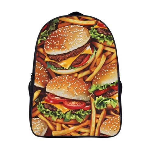 Hamburger and French Fries Funny 16 Inch Backpack for Men Women Casual Daypack with 2 Compartment for Travel Work