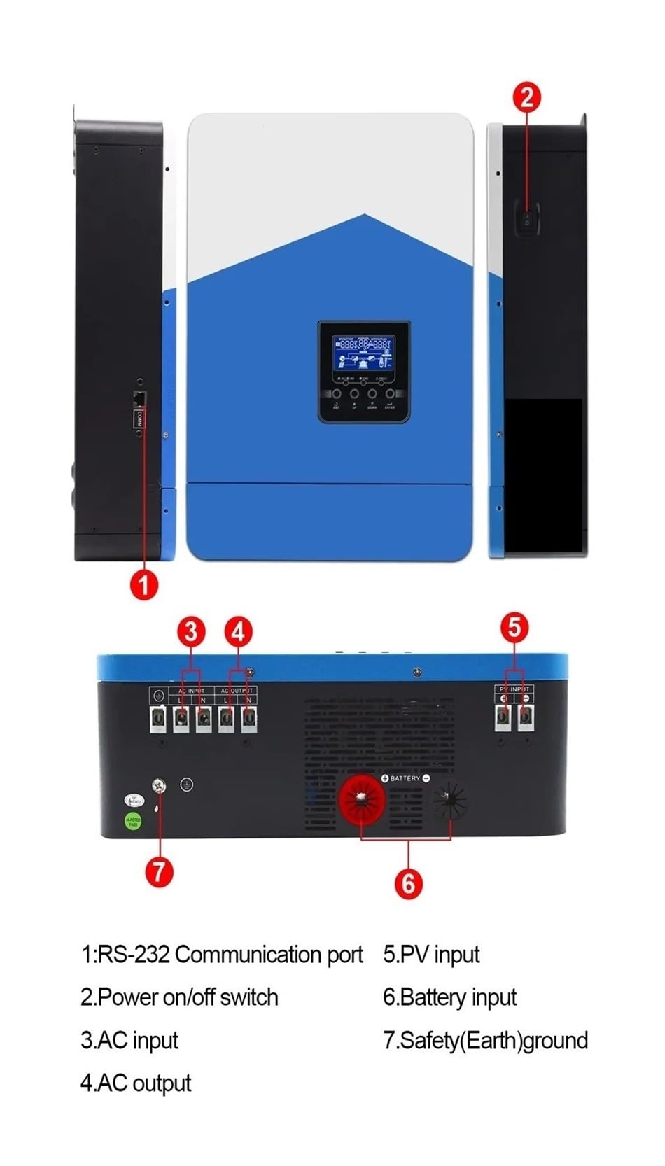 Invertitore Potenza Power 7000w 4200w 3200w 2200w 12v 24v 48v MPPT Ibrido Off Grid Per Onda Sinusoidale Per Pura 80a 110a 230v 50/60hz Inverter Solare Caricabatterie(SMH II 2.2KW WIFI)