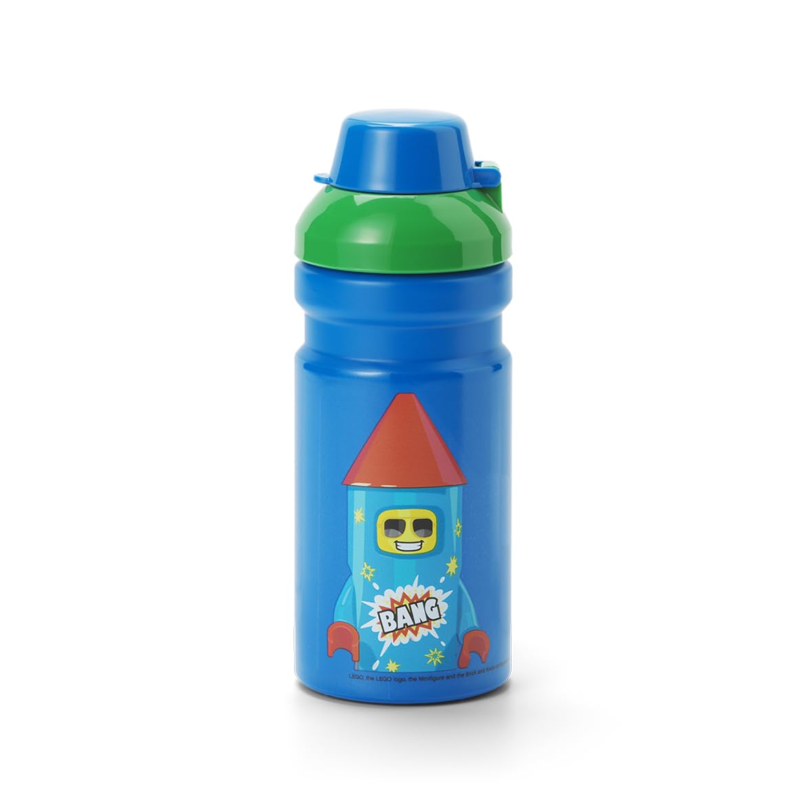 Room Copenhagen LEGO Firework Guy Drinking Bottle - 390 ml - Fun and Practical Kids Water Bottle with Covered Spout, Sports Water Bottle, Blue and Red