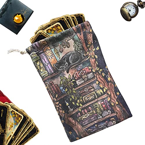 Sac Cartes Tarot, Sac Rangement Pour Cartes Sac À Cordon Réutilisable Sacs À Bijoux Sac À Dés Sac Faveur De Mariage Pochette À Cordon Pour Cartes À Jouer Pièces De Monnaie Cosmétiques, 14cmX22cm