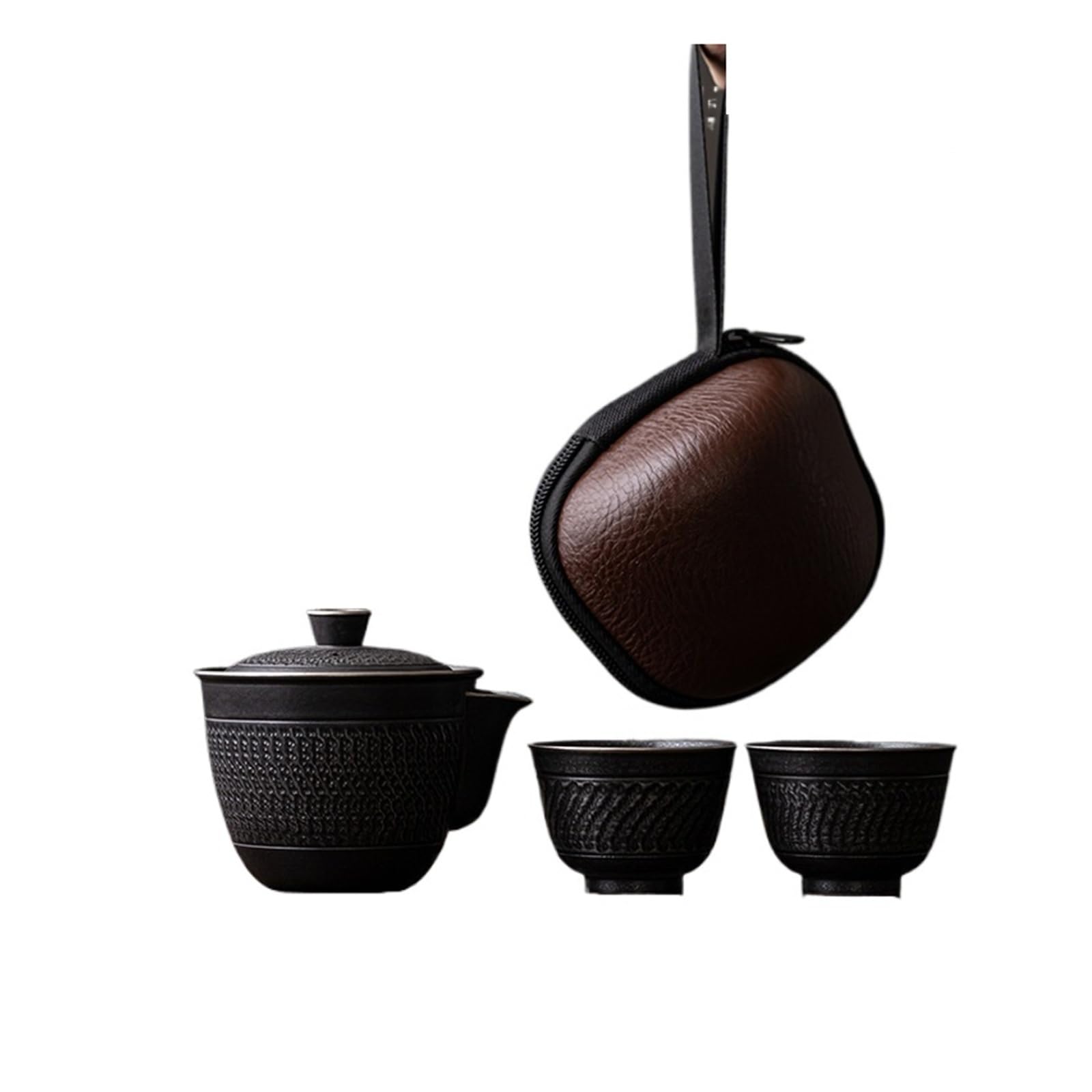 Juego de té viaje con tetera compacta y 2 tazas de cerámica para camping y oficina