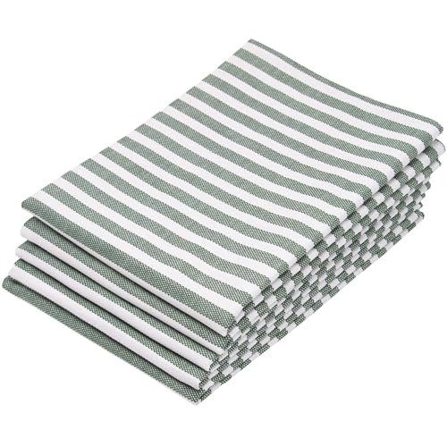 ZOLLNER Juego de 5 paños de Cocina de algodón en 50x70 cm - paños de Cocina Muy absorbentes y duraderos - Lavables hasta 60°C - en Rayas Verdes Oscuro - Calidad hostelería - Certificado Oeko Tex®