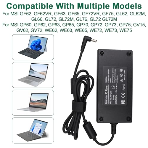 Cargador de portátil para MSI 180W 19.5V 9.23A GF63 GF65 GS65 GL72 adaptador 3