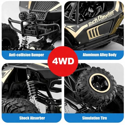 Image of 1:8 Scale RC Rock Crawler 4WD Remote Control Monster Truck for Adults - Heavy Duty Metal Off Road RC Car with High Torque Motor, All Terrain Tires, Matte Black