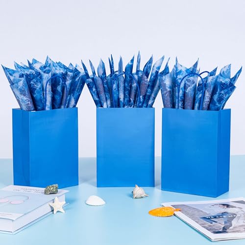 Larcenciel Seidenpapier Aquarell Blau, Ozean Wellen Seidenpapier Verpackungsmaterial, Wassermustermotiv Geschenkpapier für Hochzeit, Kieler Woche, Basteln, Partydeko, Füllmaterial,30 Blatt 50x35 CM