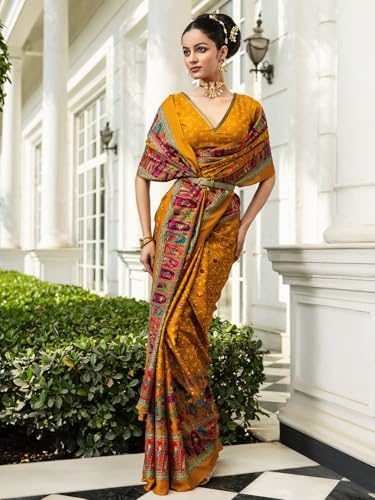 Image of Libas Printed Crepe Saree for Women With Unstitched Blouse Piece | Traditional Saree for Party & Wedding