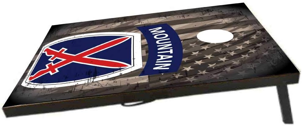 VictoryStore Cornhole Games - 10th Mountain Division Cornhole Game - Military Bag Toss Game - 8 Bags Included - Wooden Boards - Made in The USA