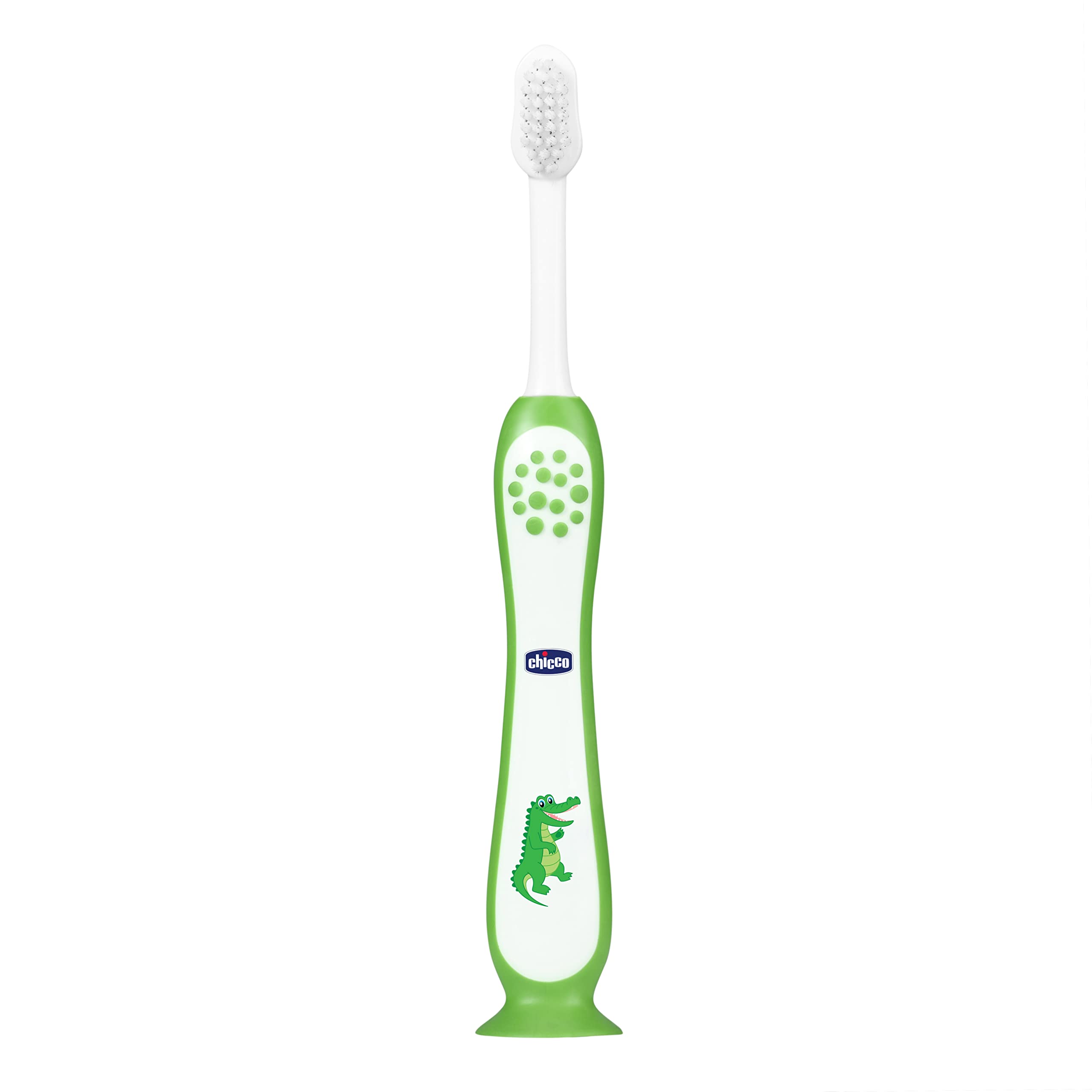 Chicco Toothbrush for Kids (3y-8y) with Suction Cup | Extra Soft Tapered Bristles for Milk and Permanent Teeth | With Tongue Scraper and BPA Free Material (Green) (B0BK1QZH28) Amazon Price History, Amazon Price Tracker