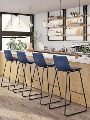 Image of 30in Bar Stools Counter Height Chairs Set of 6 Metal Legs (Blue)