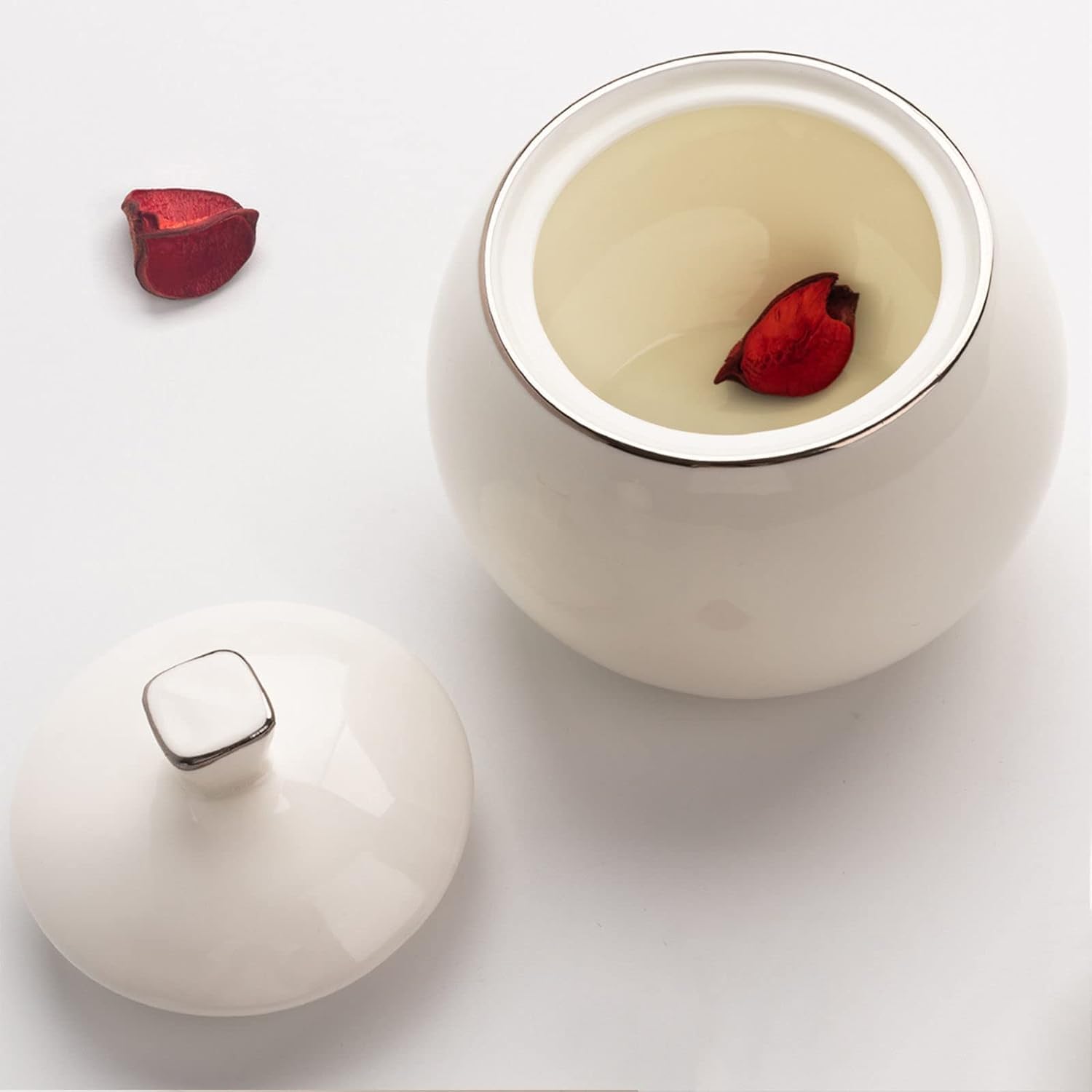 Cukiernica, Cukiernica z pokrywką, Ceramiczne pojemniki na cukier do kawy, Cukiernica, Pojemnik na cukier Słoik na przyprawy, Solniczka Pojemnik na przyprawy-biały-440ml