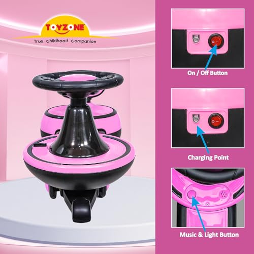 Image of Toyzone Orbiter Electric Magic Car (Pink) | Rechargeable Ride On with 12V 4.5 AH Battery | Colourful LED Lights & Music | Made in India | 6M Battery Warranty | Age 2-10 Years, Upto 30 KGs