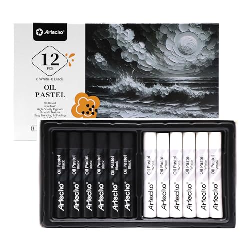 Artecho Oil Pastels Set of 12 PCS 6 White and 6 Black Crayons for Art Painting Drawing Blending (10 x 70 mm)