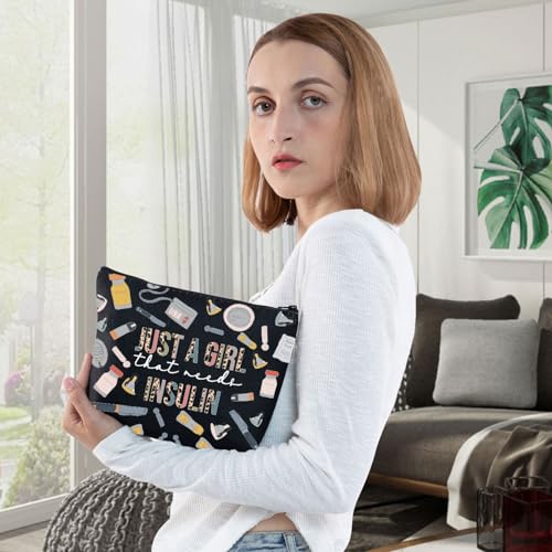 WZMPA Diabetes Insulin Makeup Bag Diabetes Awareness Gifts Just A Gil That Needs Insulin Zipper Bag Diabetic Supply Kit - Image 4