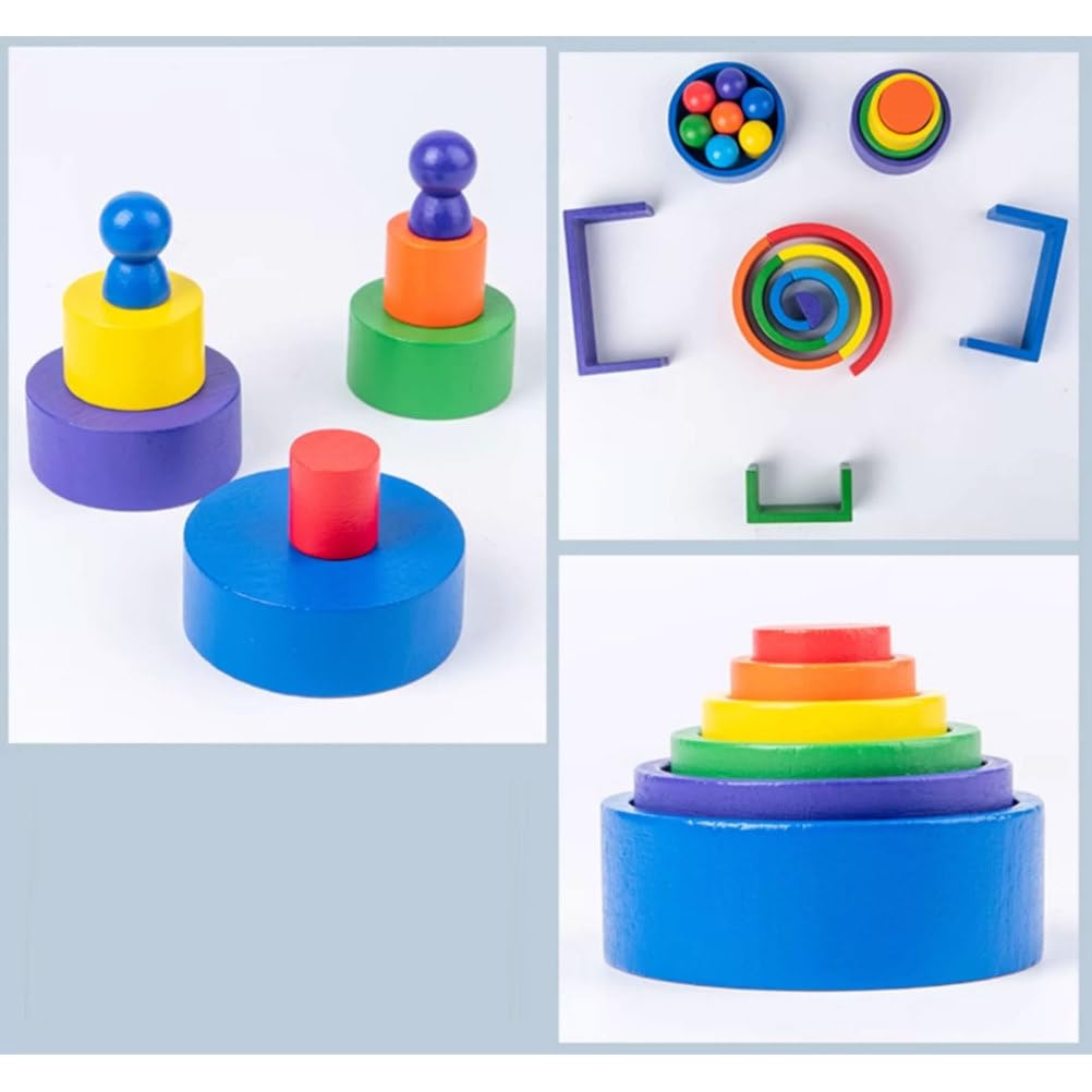 Ensemble de Blocs de Construction Arc-en-Ciel en Bois Montessori