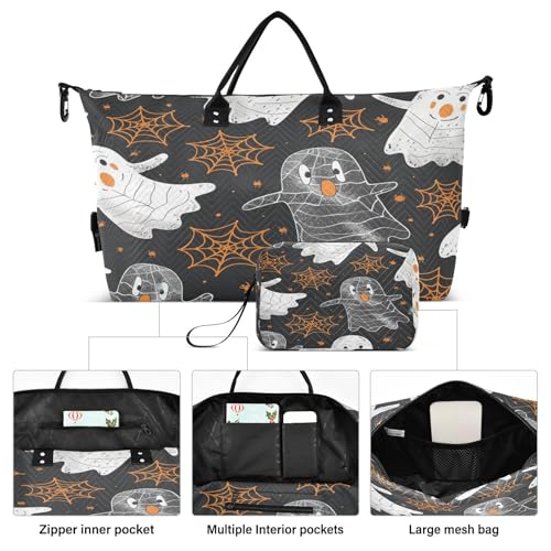 Halloween Travel Gym Bag, Halloween Ghosts Spider Webs Weekender Overnight Duffle for Women with Toiletry Bag Travel Swim2