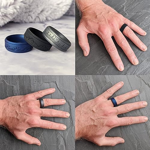 Knot Theory Silicone Ring for Men – Mountain, Waves, Forest Engraving - 8mm Bandwidth Breathable Comfort Fit3