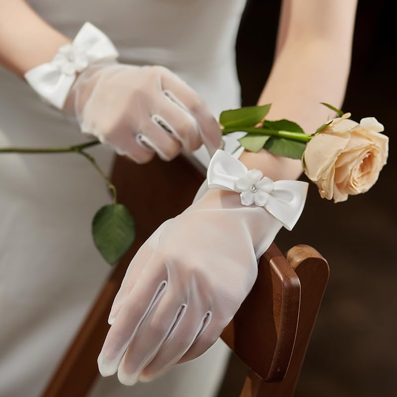 Women's Short Gloves for Wedding Full Finger Bridal Party Evening Dress Gloves Sheer2