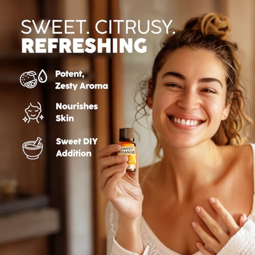 Image of 100% Pure Sweet Orange Oil - 0.34 Fl Oz Sweet Orange Essential Oil for Hair, Skin, Diffuser, Aromatherapy & DIY Soap Making Scent