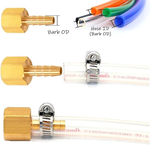 Miniatura 18 de 6 accesorios de púas de manguera de latón de 1/4 pulgadas NPT hembra a 5/16 pulgadas, conector adaptador de púas incluye 6 abrazaderas de acero