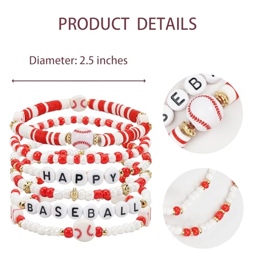 Image of Football Baseball Soccer Beaded Bracelets for Women Stackable Game Day Sports Theme Bracelet
