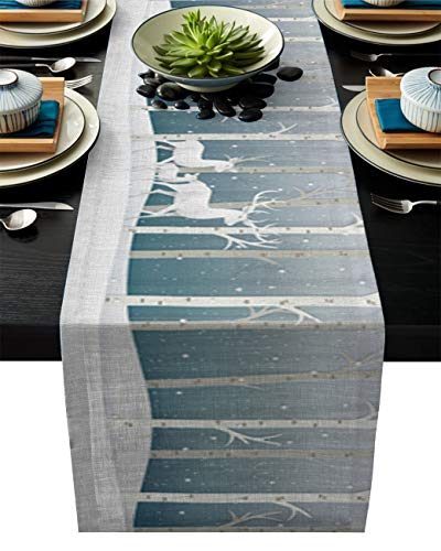 Cotton Dining Table Runner 13x70 inch Christmas Forest Design Abstract Woods Wild Animals Deer Elk Trees Farmhouse Kitchen Tablerunner for Family Dinner,Parties, Events Table Décor Cotton Dining Table Runner 13x70 inch Christmas Forest Design Abstract Woods Wild Animals Deer Elk Trees Farmhouse Kitchen Tablerunner for Family Dinner,Parties, Events Table Décor