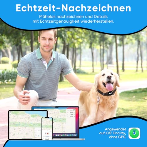 Nasuanata Tracker Hund, Ohne ABO Positionstracker mit Silikonschale, Kein GPS Gerät zur Überwachung funktioniert mit Find My (nur iOS) (Schwarz)