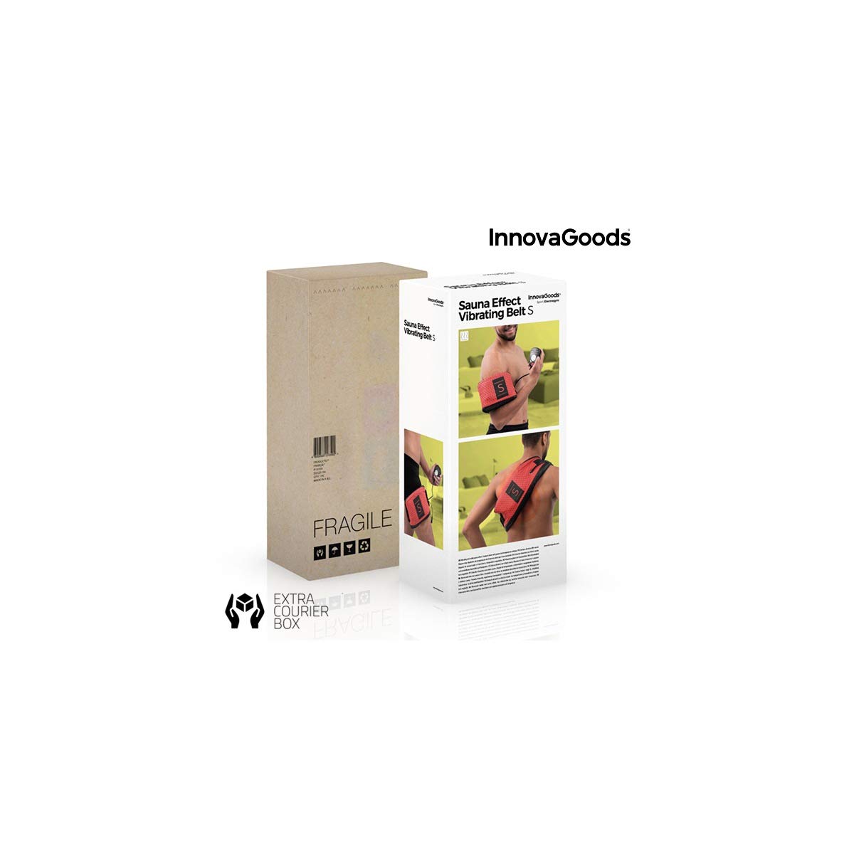 InnovaGoods - Cinturón Vibratorio Efecto Sauna S, Tonifica y Reafirma Músculos, Ideal Ejercicio en Casa, Incluye Accesorios, Rojo, Talla única, TPU