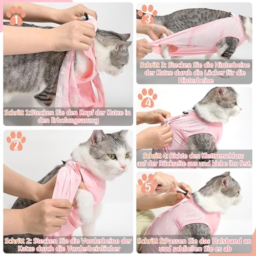 Eyein Katzenbody nach OP, Atmungsaktiver bequemer Erholungsanzug Anti-leckende Katzen-Operationsanzug mit Mesh Design für Katze Body Operation - Katzen Kätzchen E-Halsband Alternative (Hellrosa, M)