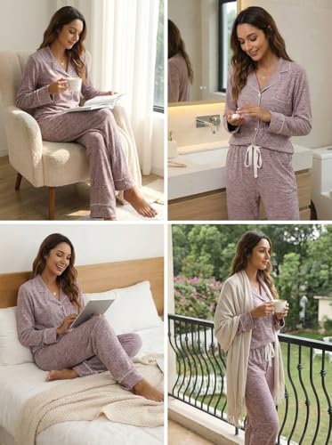 Image of Pjmlifecoco Pajamas Set Long Sleeve Womens Button Down Sleepwear Two Piece Nightwear Soft Pj Lounge Sets S-XXL