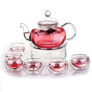 Glass Teapot 27oz with Infuser,Borosilicate Kettle Set Tea Pot for Loose Tea, Flowering Teas, Loose Leaf Tea Sampler…