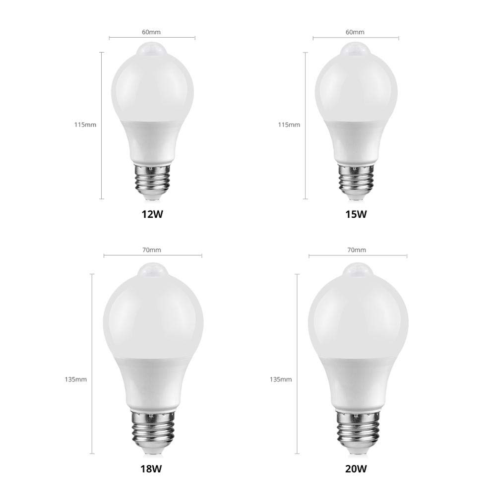 RZL Éclairage Lot de 4 ampoules LED avec détecteur de mouvement PIR AC85-265V 12W/15W/18W/20W E27 capteur de nuit lumière du coucher du soleil à l'aube éclairage escalier maison (Blanc,20w)